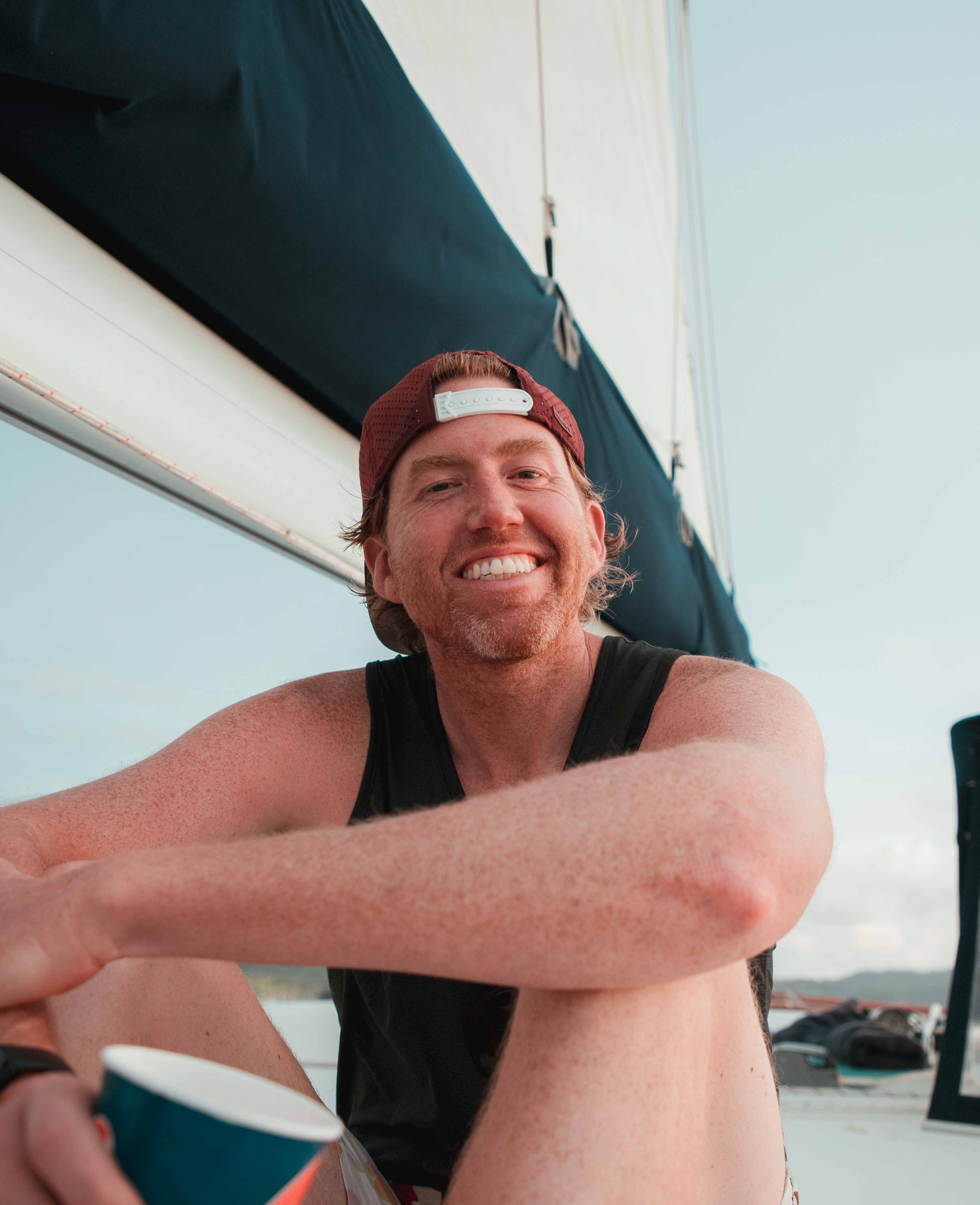 Joshua Sprague on a boat